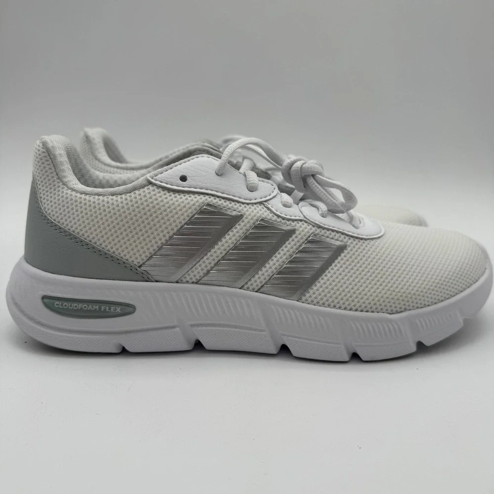 Adidas Cloudfoam Flex Lace Running Shoes‎ White Gray Women's Size 8.5